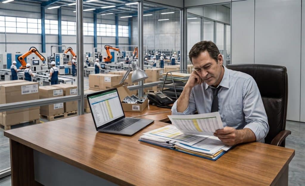 Responsable de compras revisando datos de consumo eléctrico de su empresa